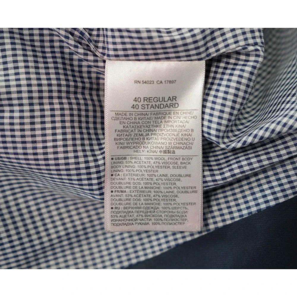 Banana Republic Tailored Fit Suit Jacket Mens 40R Navy Blue 100% Wool Check